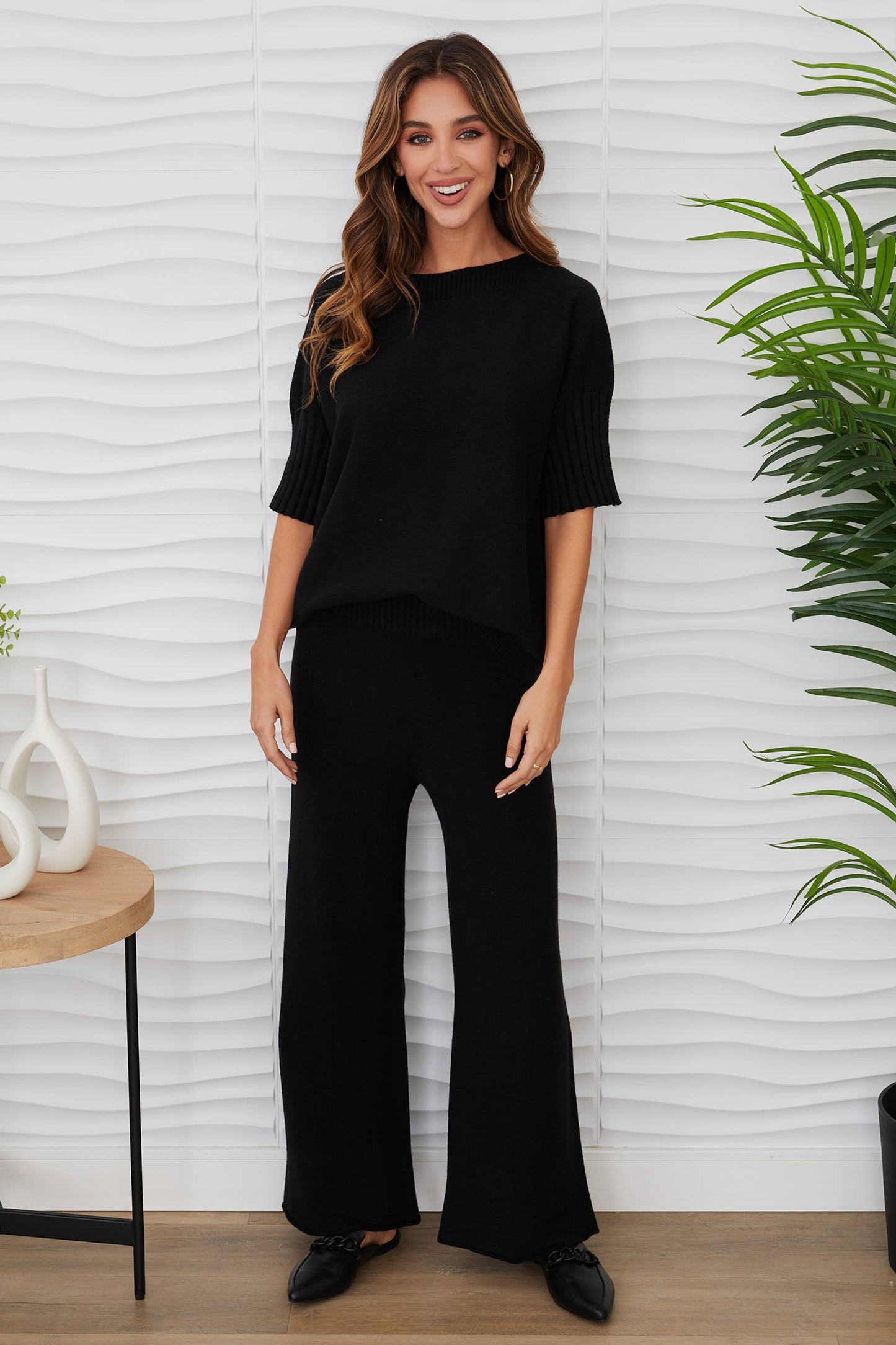COZY KNIT CROPPED WIDE LEG PANT (330201/27736)