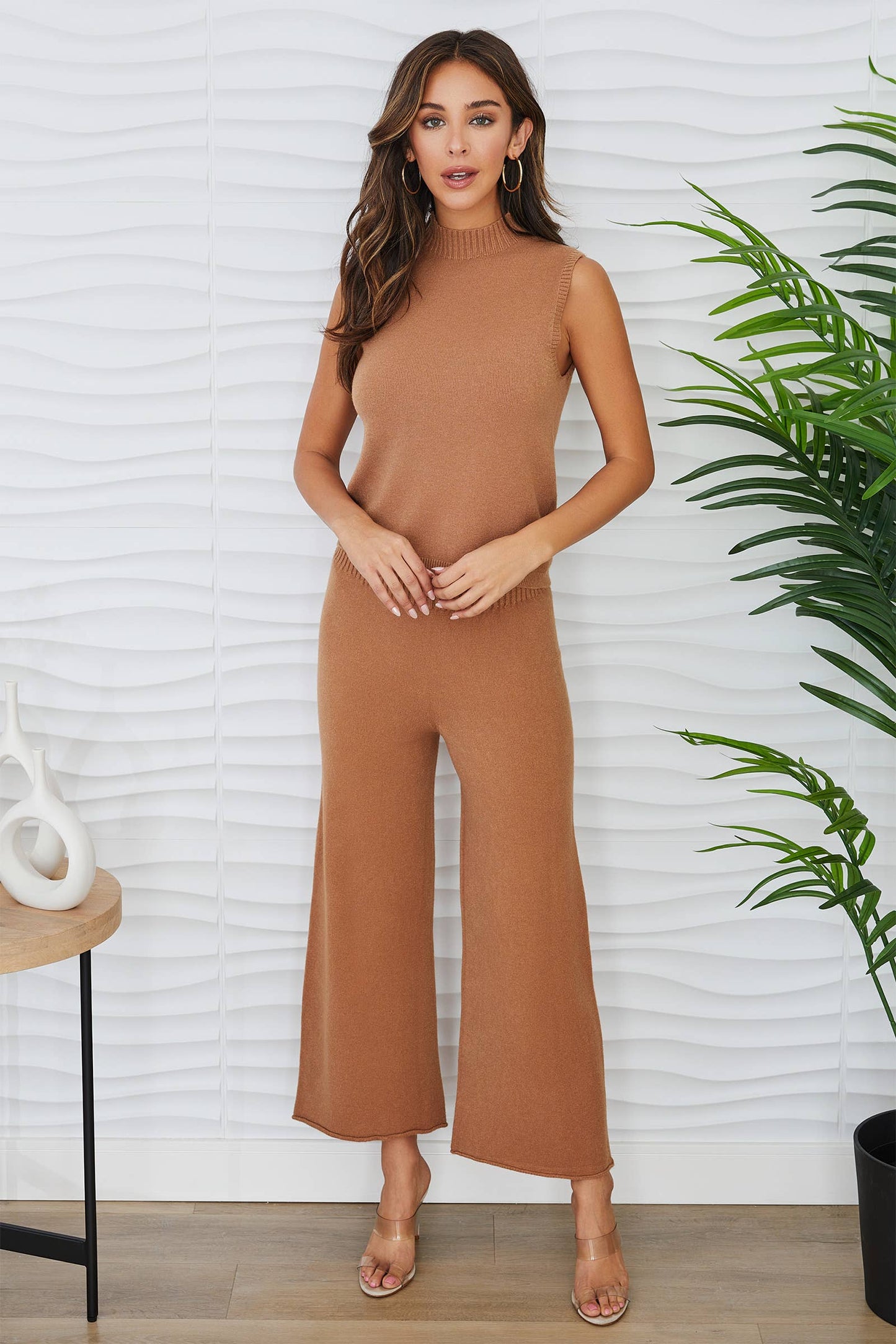 COZY KNIT CROPPED WIDE LEG PANT (330201/27736)