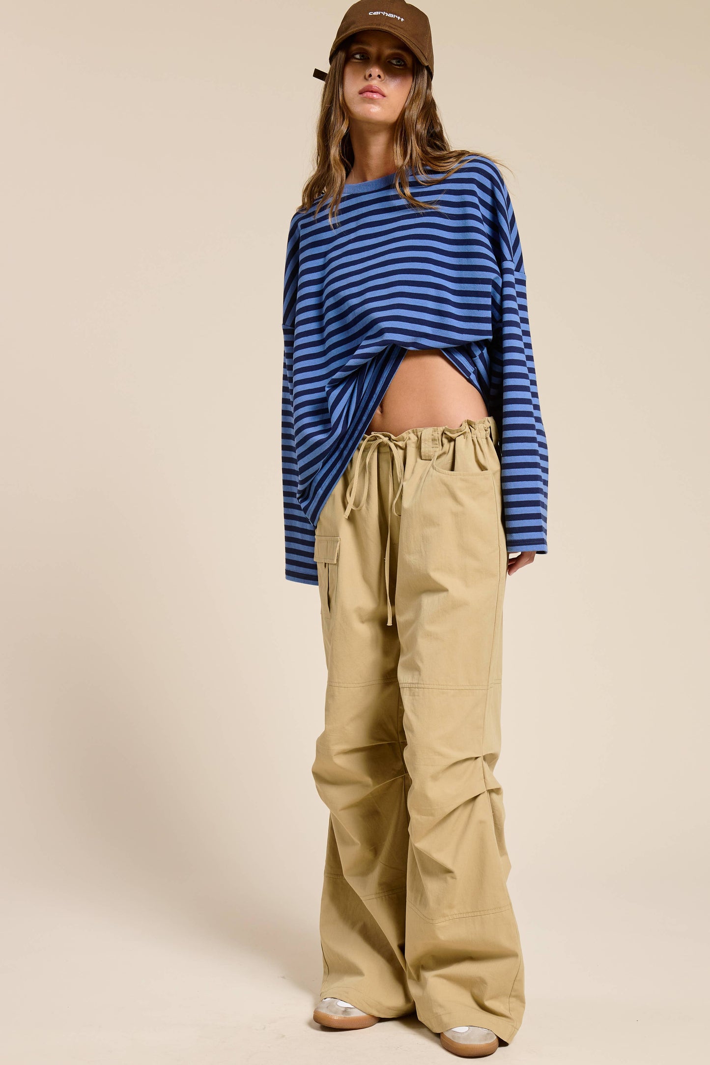 Blue Striped Terry Oversized Long Sleeve Top