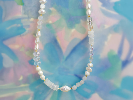 Pearl and Moonstone Beaded Necklace