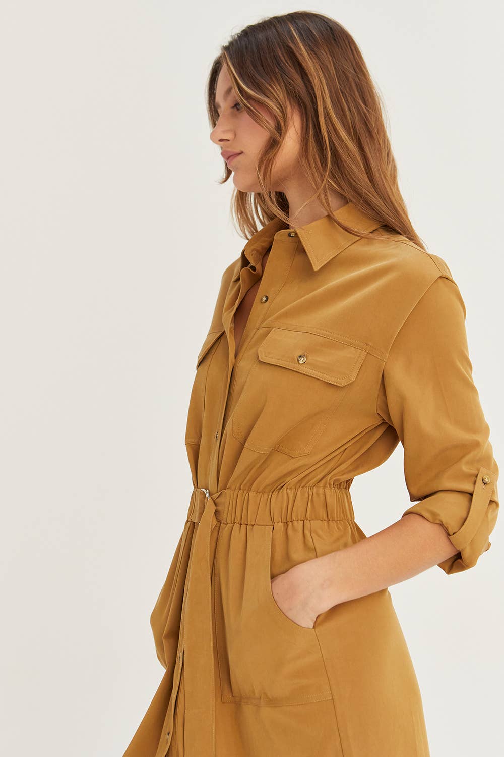 Button Up Utility Midi Dress