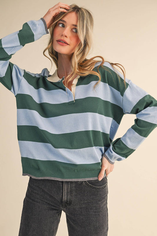 Blue + Green Striped Rugby Sweater