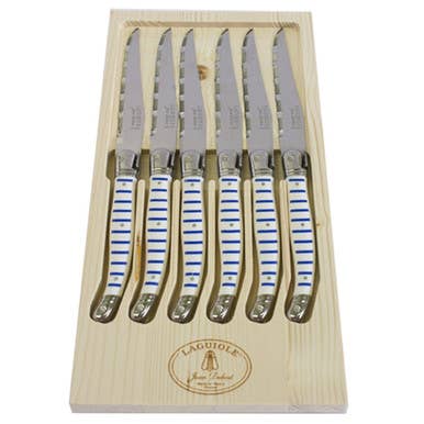 Jean Dubost 6 Steak Knives Mariniere Collection in Wood Box