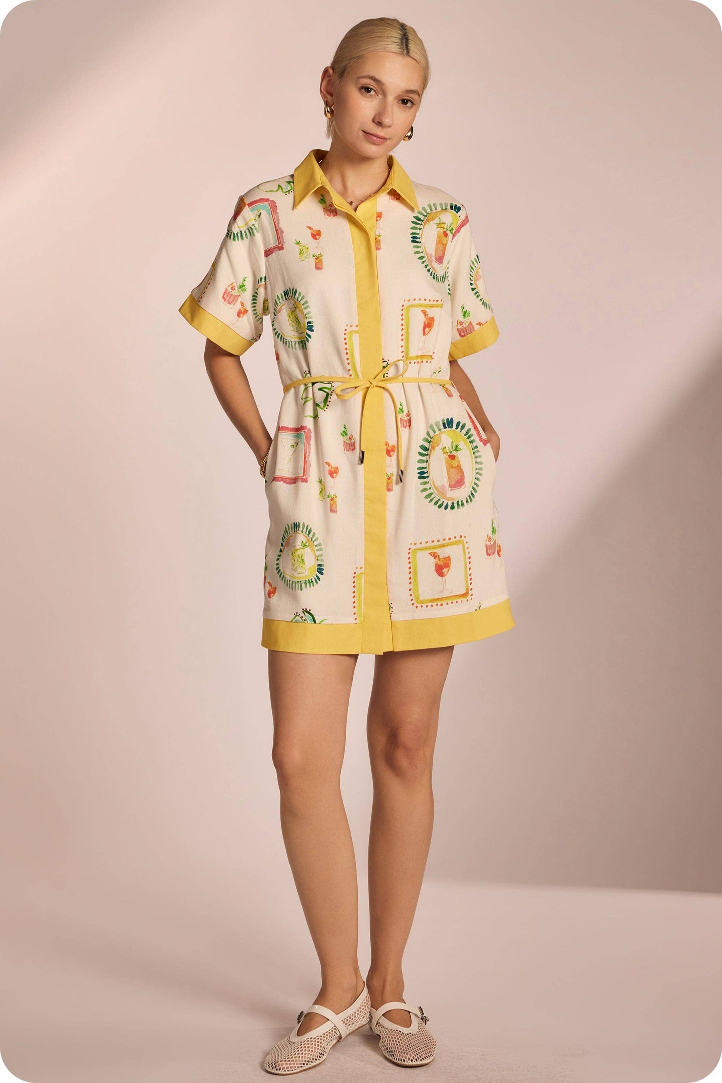 Happy Hour Print Shirt Mini Dress