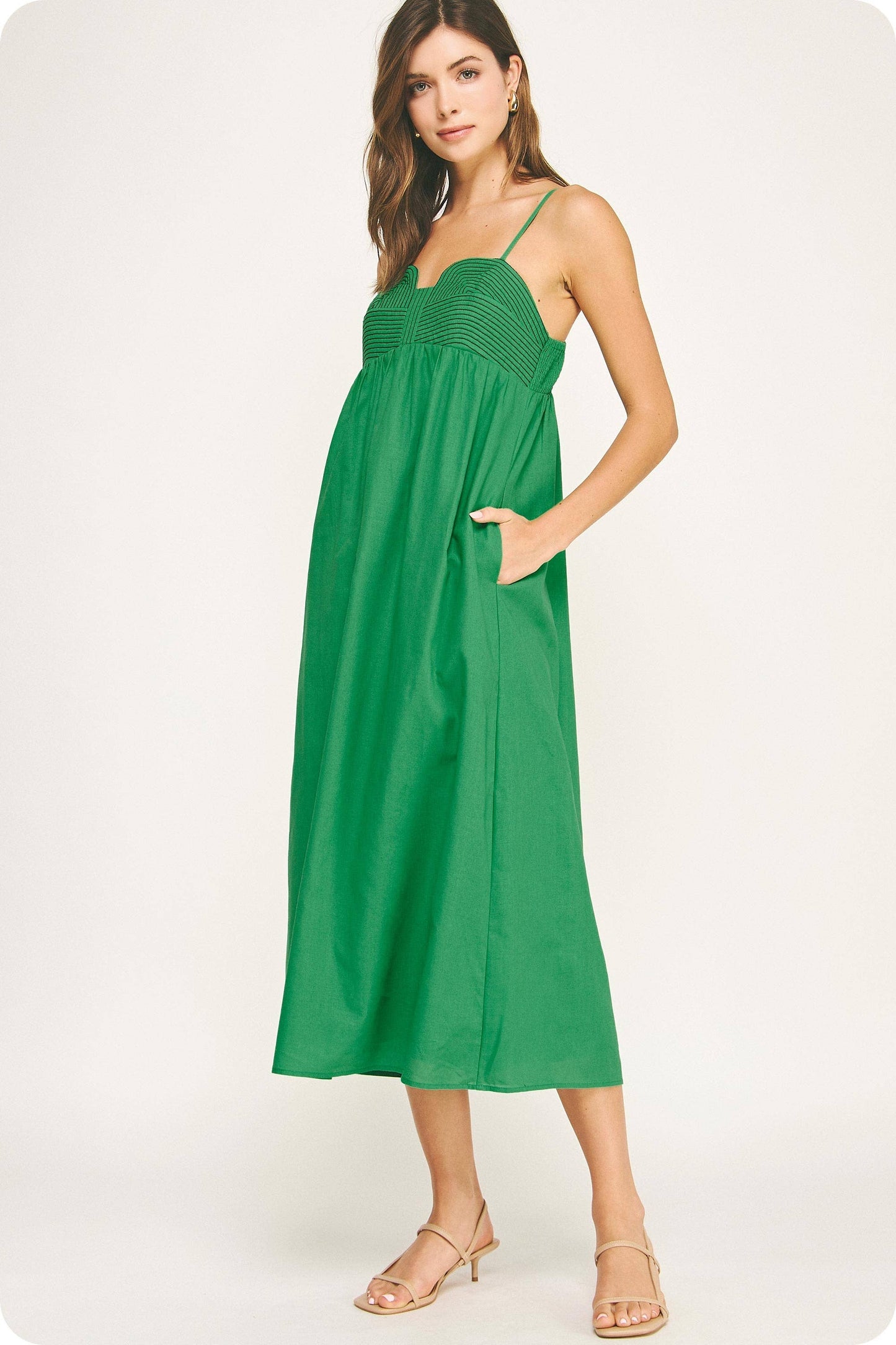Top Stitch Bustier Linen Midi Dress