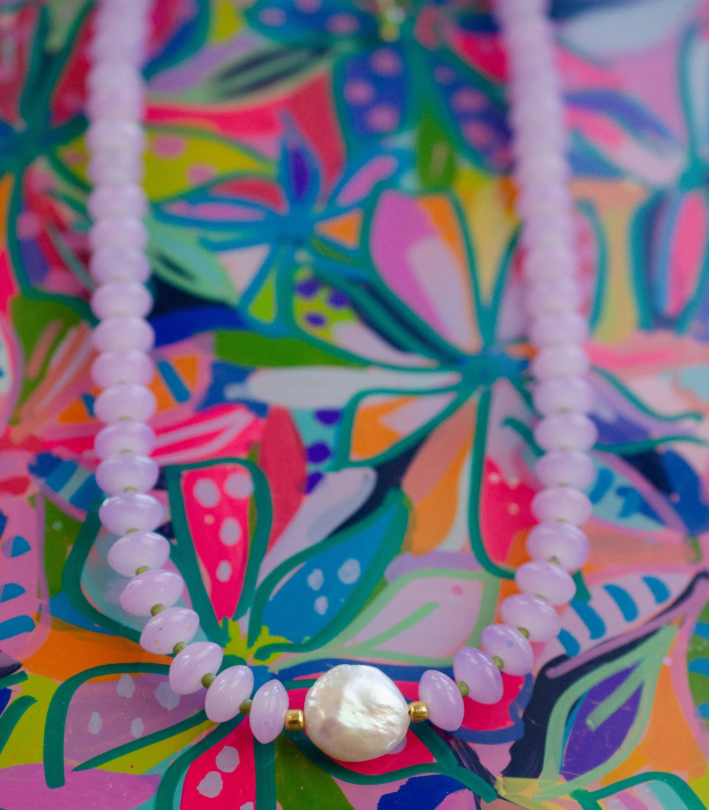 Purple/ Mother of Pearl Beaded Necklace - Dew Drop