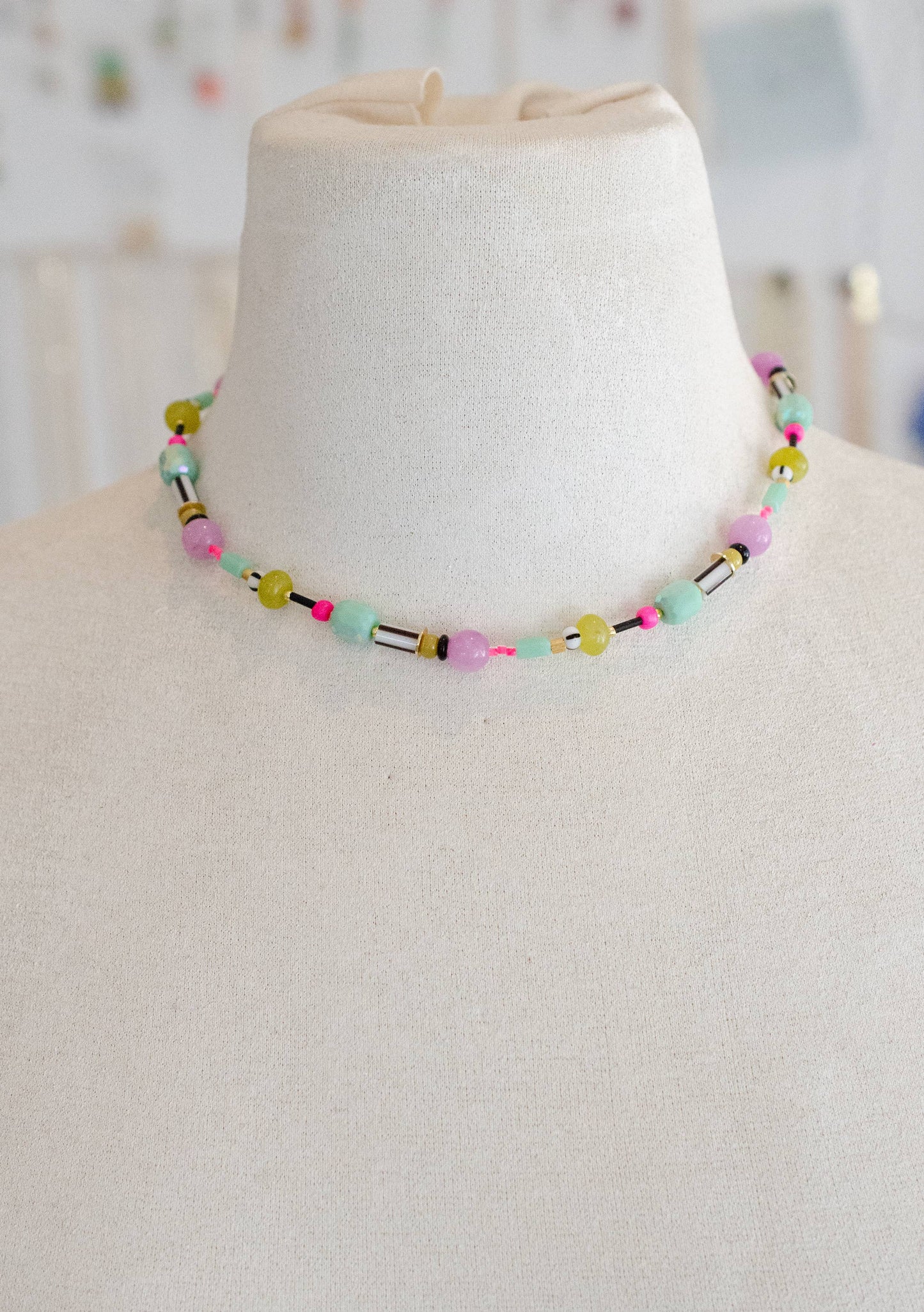 Neon Beaded Friendship Necklace