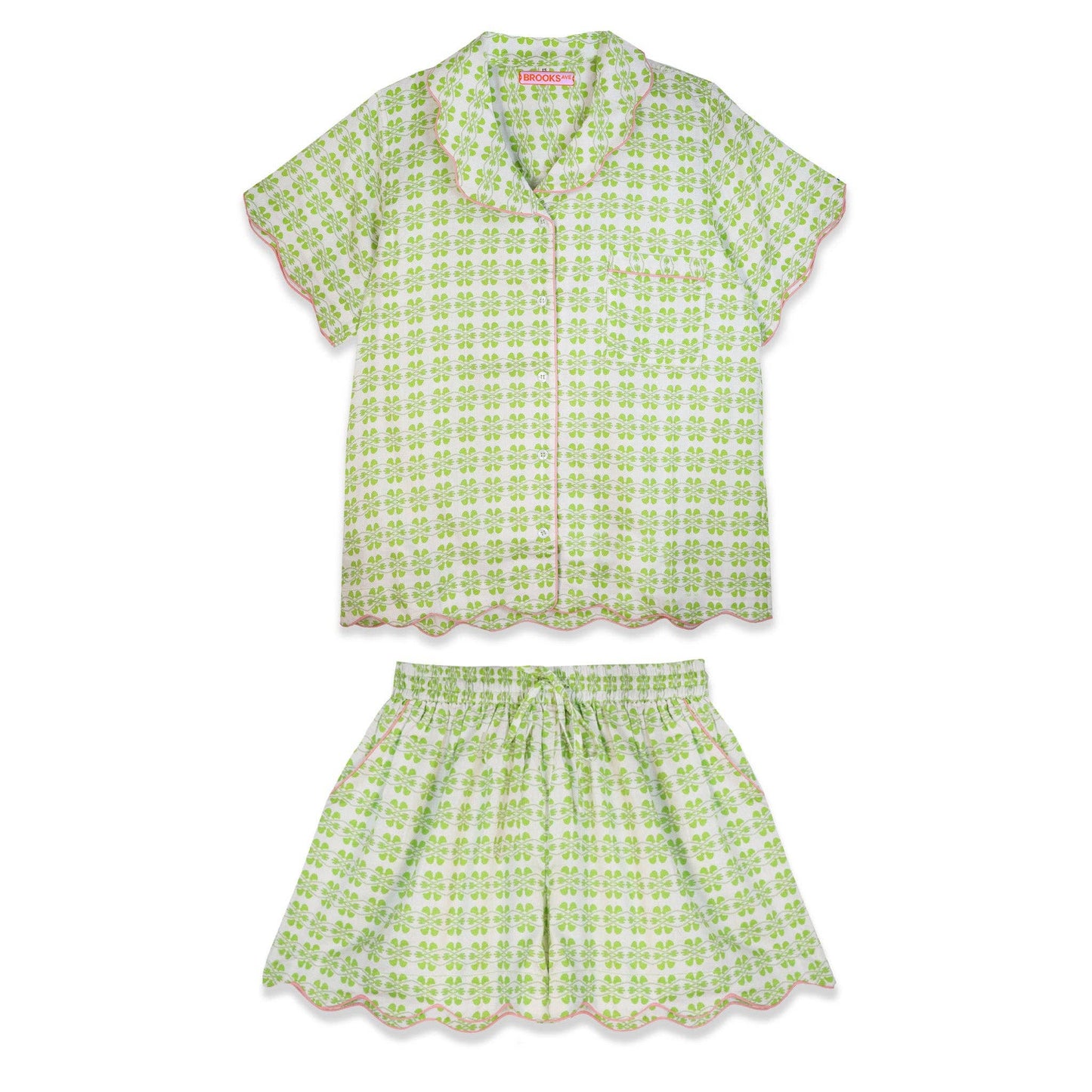 Scalloped Pajama Set Short - Metallics Green