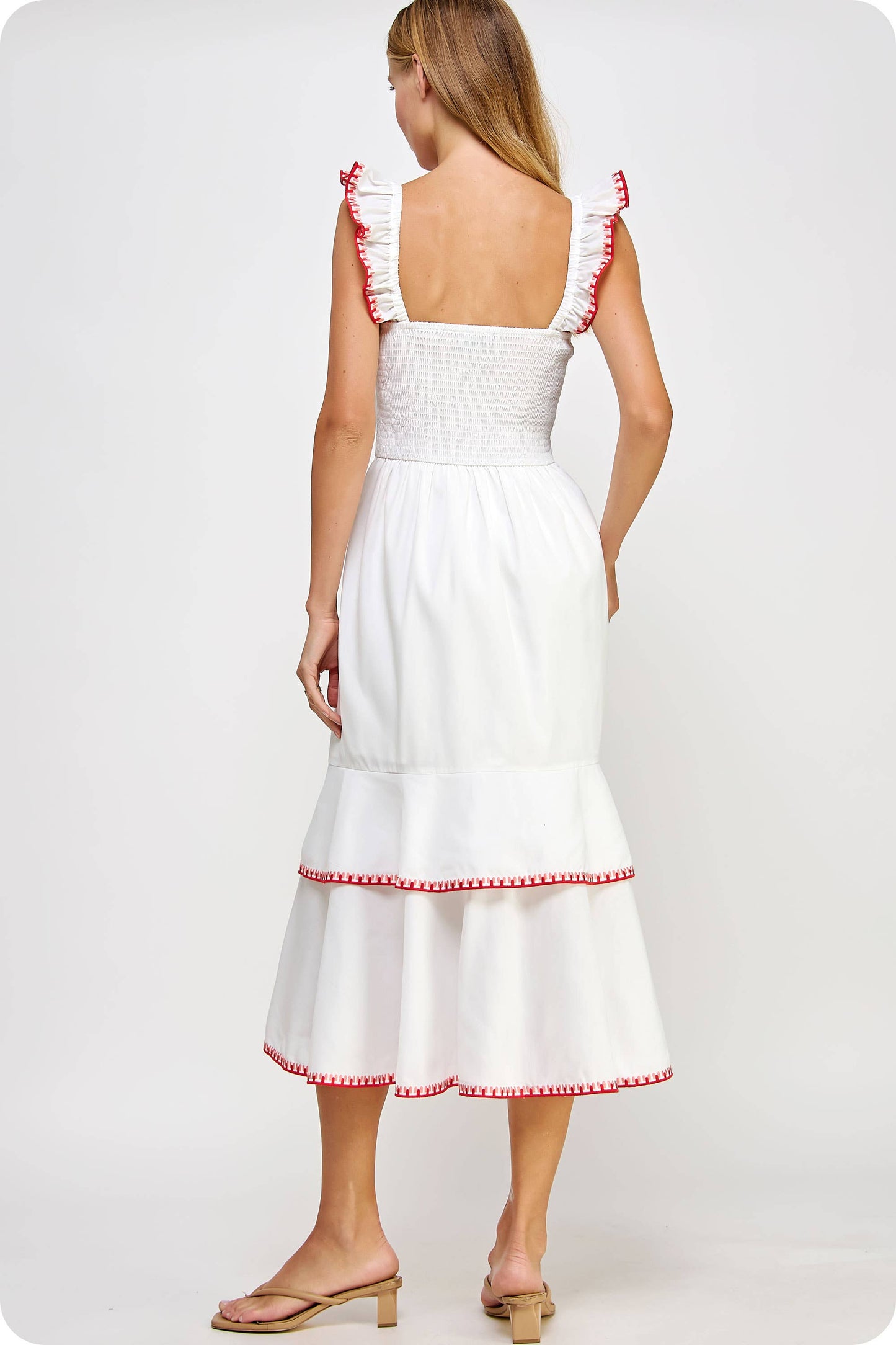 Layered Embroidery Midi Dress