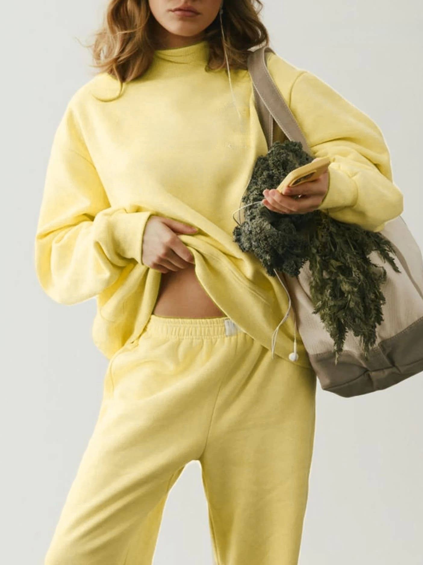 Cotton blend Fleece Oversized mock neck sweatshirt in solid