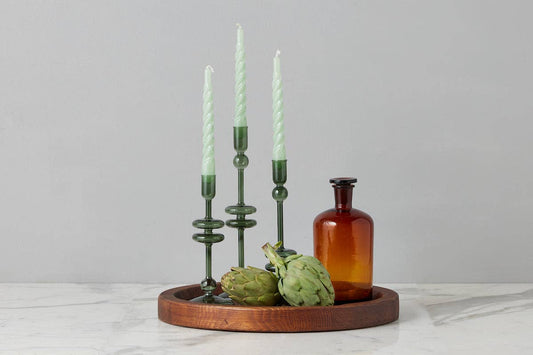 Emerald Green Glass Taper Candlestick Holder Pair, Medium