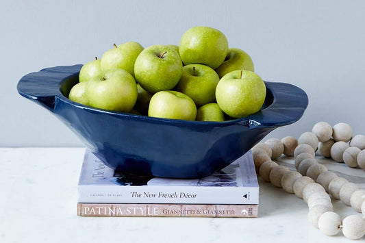 Hand-Carved Navy Blue Pine Wood Serving Dough Bowl