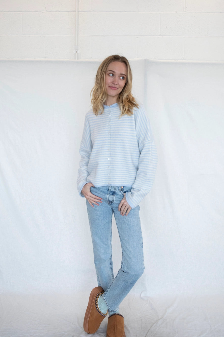 Piper Cardigan - Light Blue Mini Striped