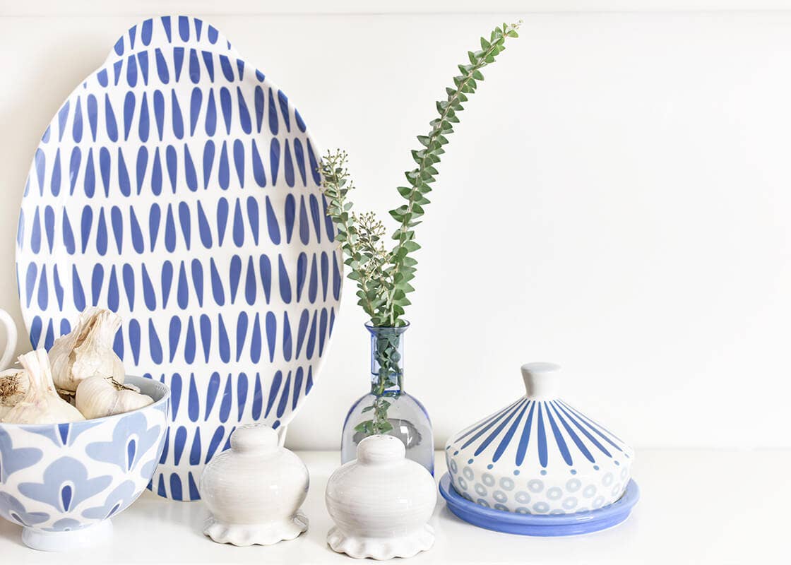 Iris Blue Drop Large Handled Oval Platter