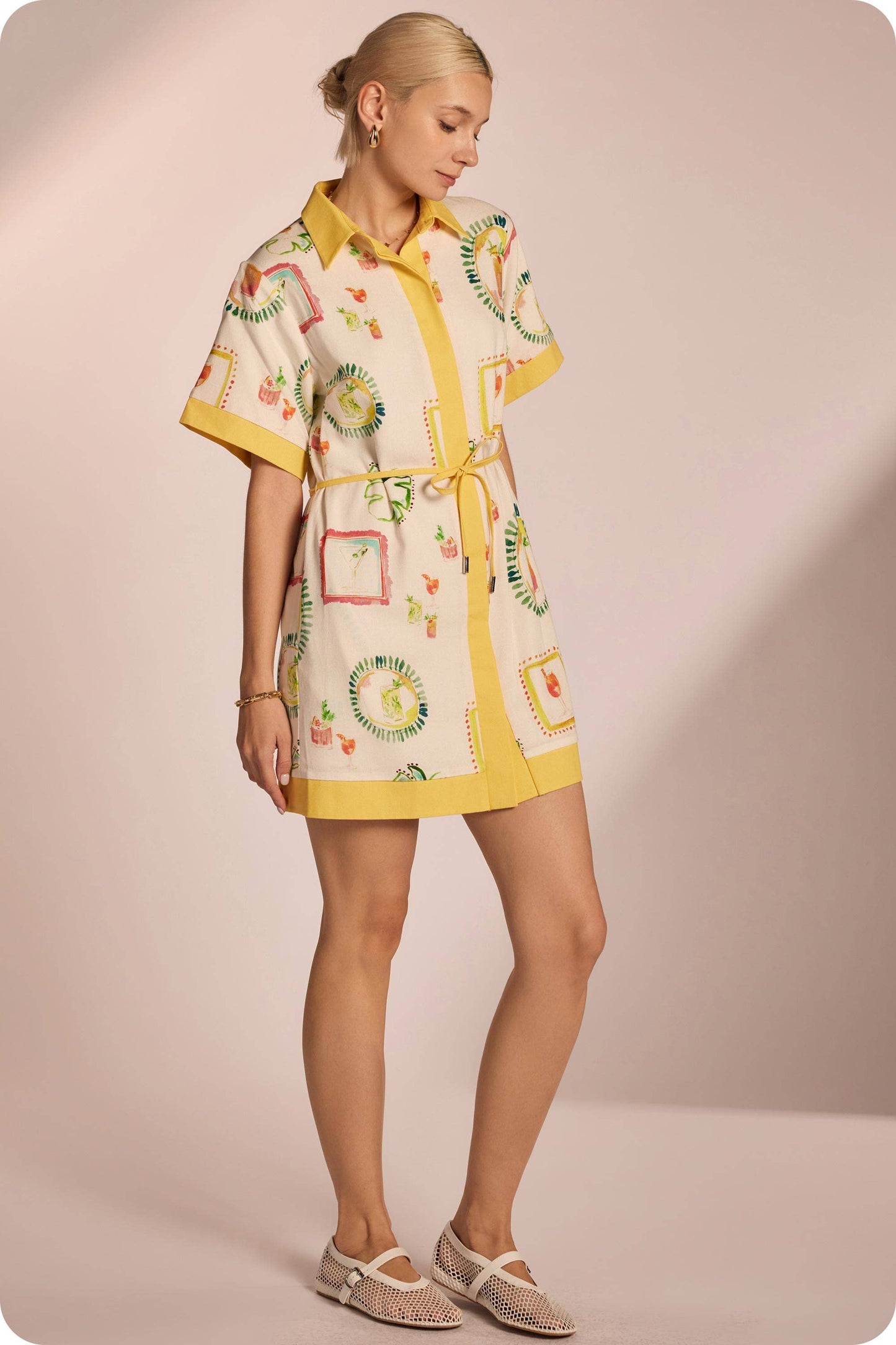 Happy Hour Print Shirt Mini Dress