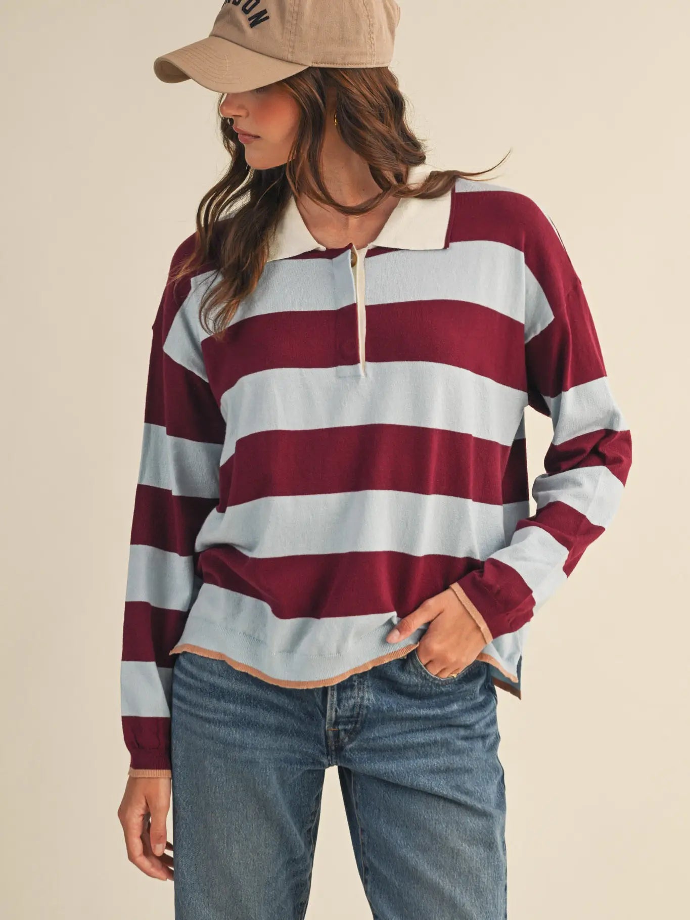 Blue + Burgundy Striped Rugby Sweater