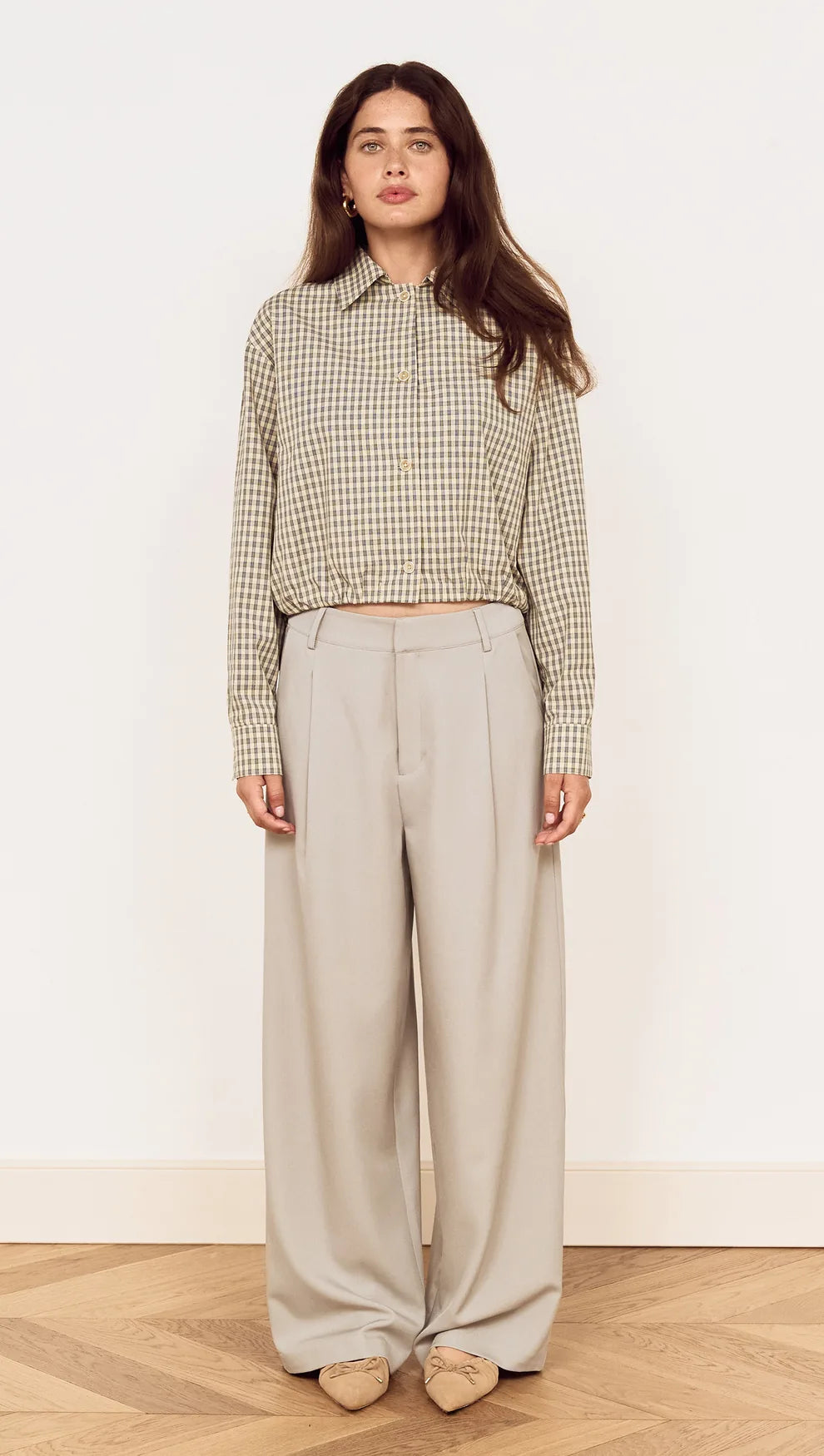 Cotton Bubble Hem Shirt in Blue Check