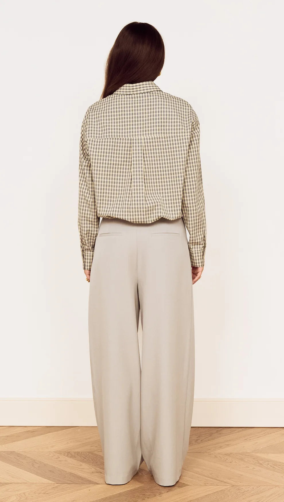 Cotton Bubble Hem Shirt in Blue Check