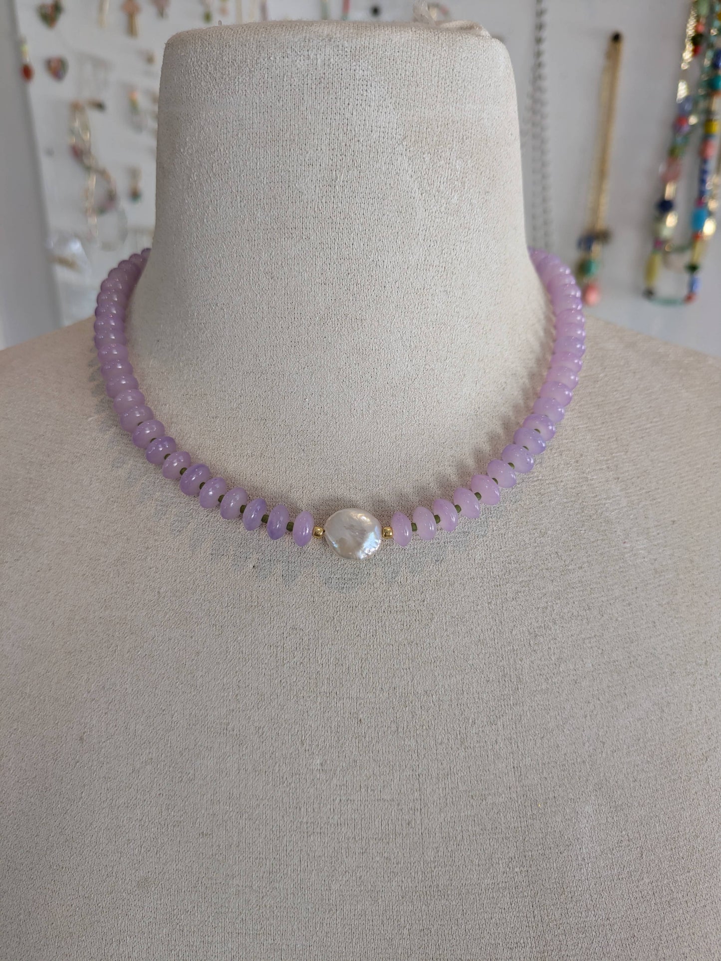 Purple/ Mother of Pearl Beaded Necklace - Dew Drop