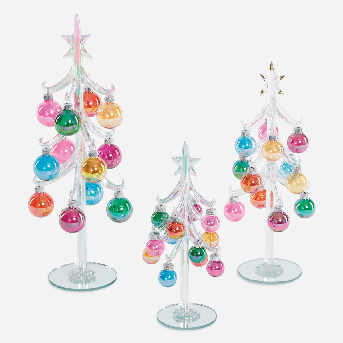 Glass Christmas Tree with Ornaments, Set of 3