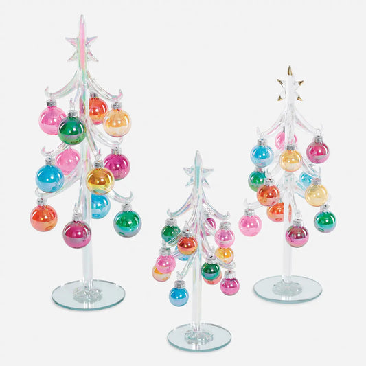 Glass Christmas Tree with Ornaments, Set of 3