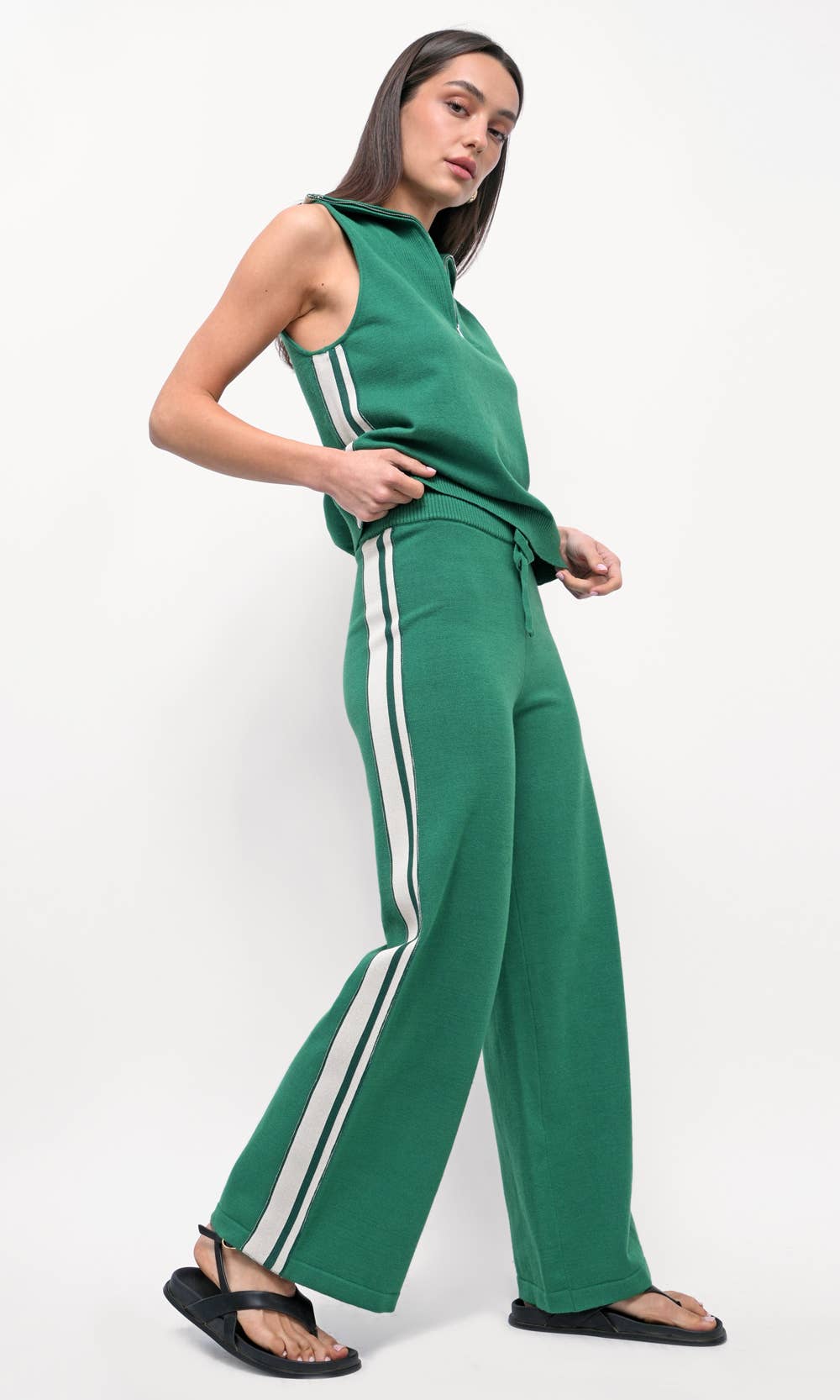 Weston Sleeveless Half Zip Athletic Stripe Knit Top