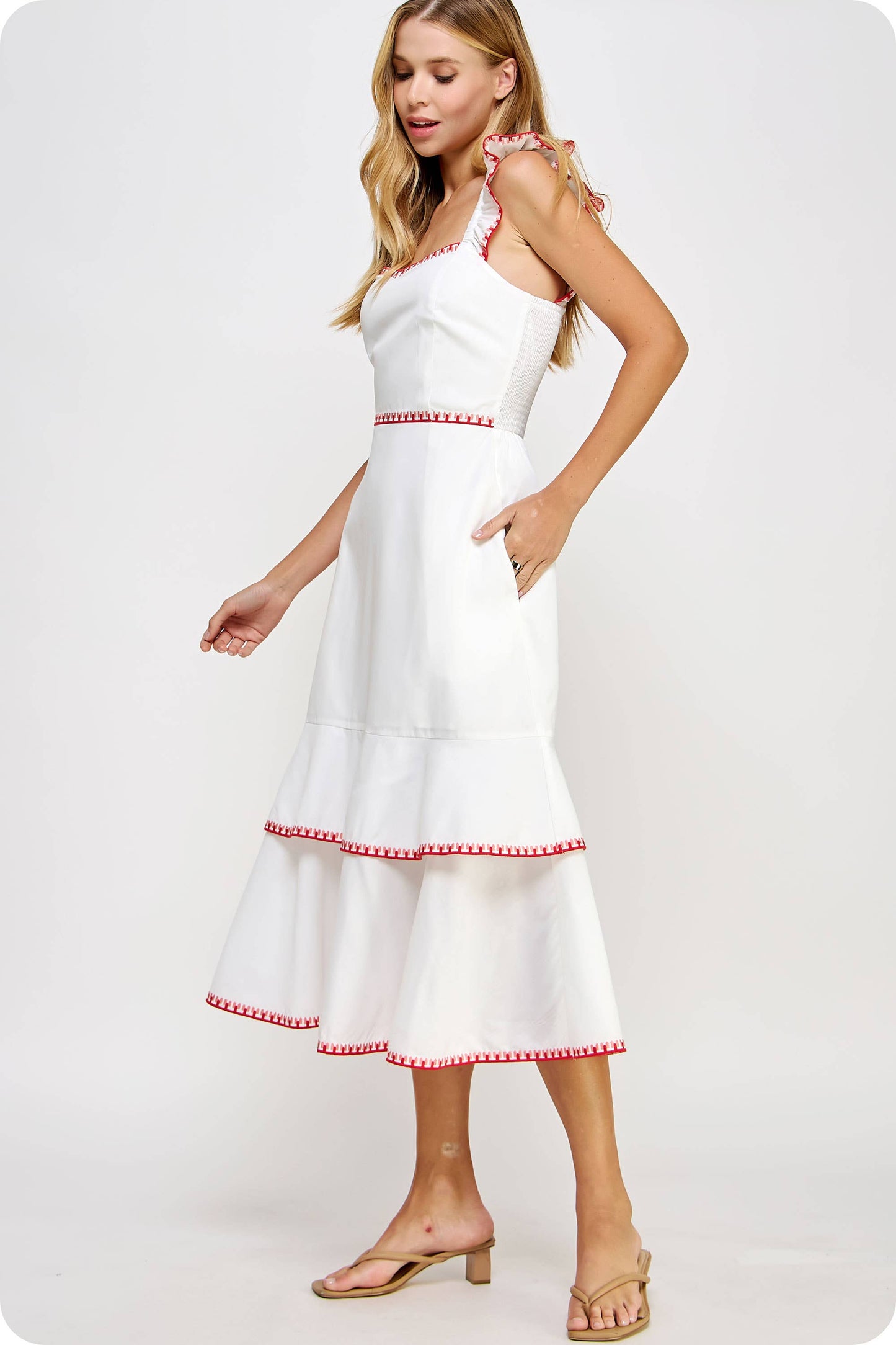 Layered Embroidery Midi Dress