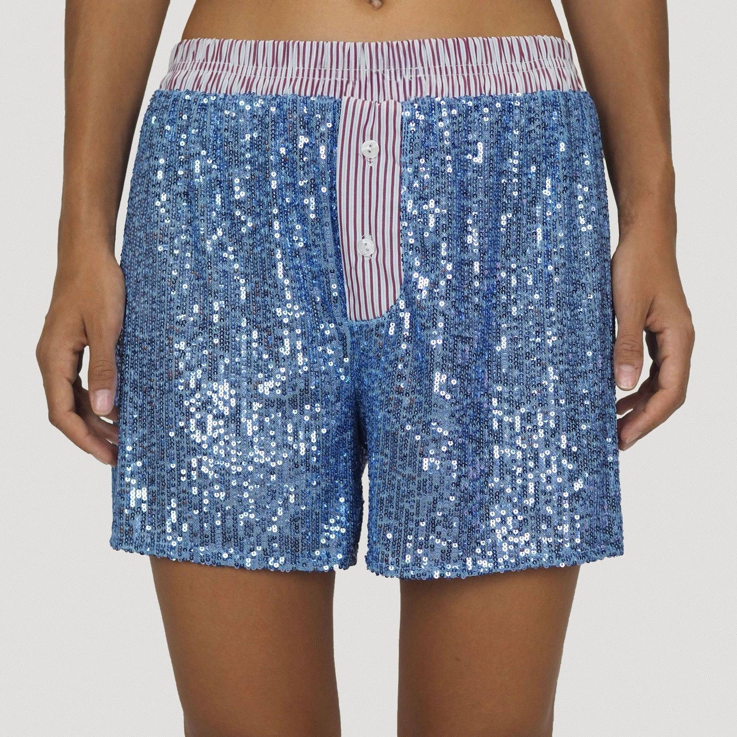 Y2k Sequin & Striped Patchwork Boxer Shorts