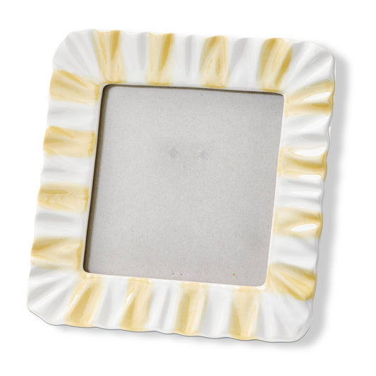 Yellow Stripe Ruffle Photo Frame Earthenware MDF Glass
