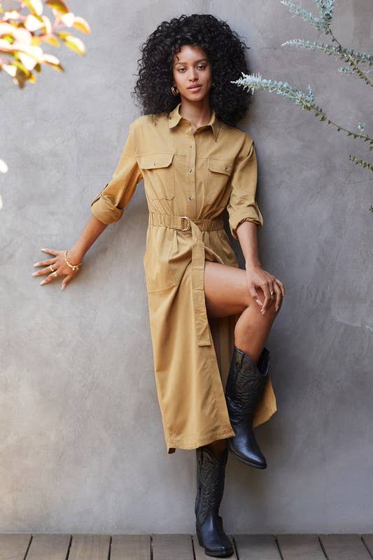 Button Up Utility Midi Dress