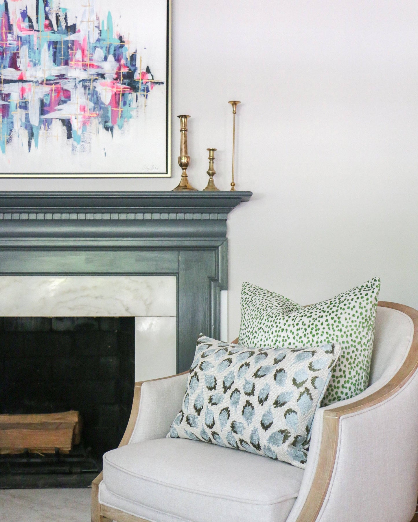Lottie Mineral -Aqua & Green Spotted Cut Velvet Throw Pillow