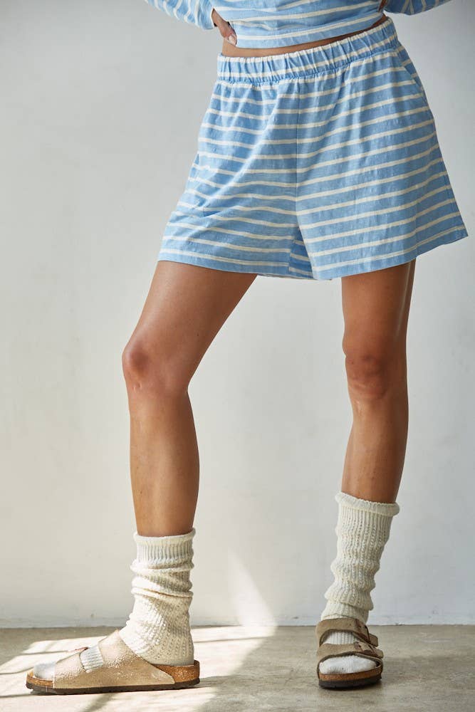 Knit Cotton Striped Elastic Waist Shorts