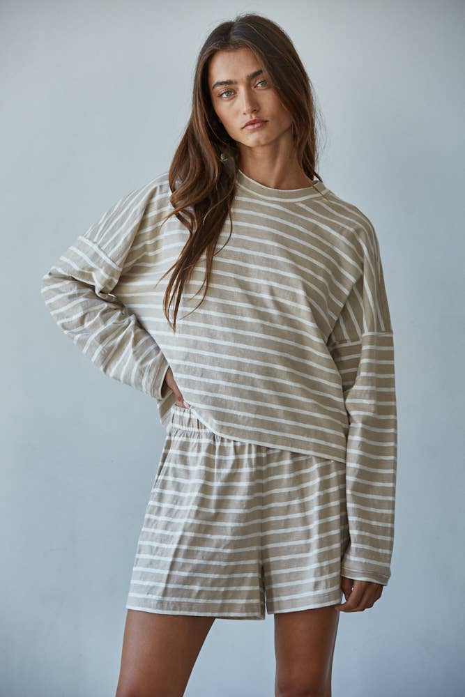 L8797T | Knit Cotton Striped Mock Neck Long Sleeve