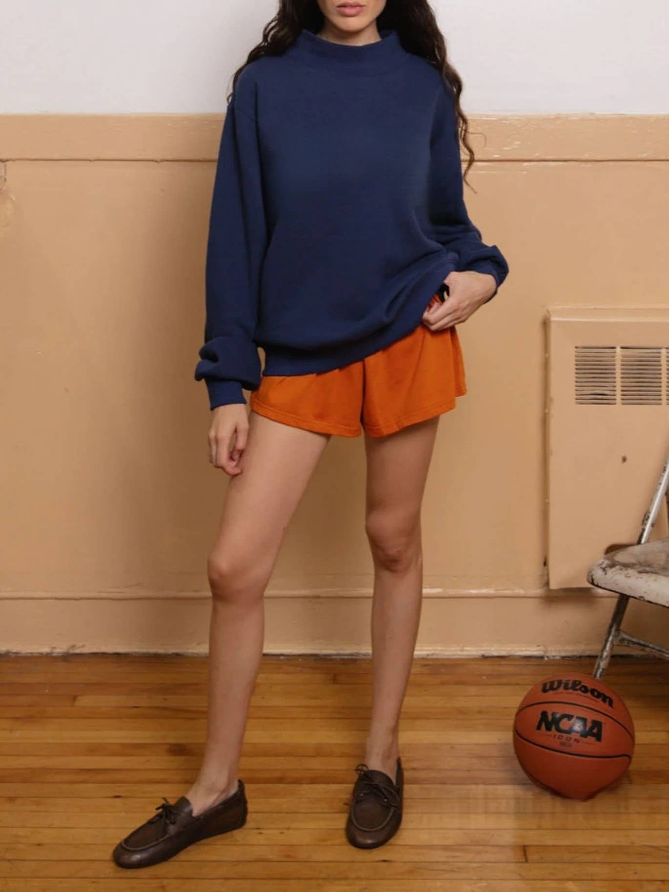 Cotton blend Fleece Oversized mock neck sweatshirt in solid