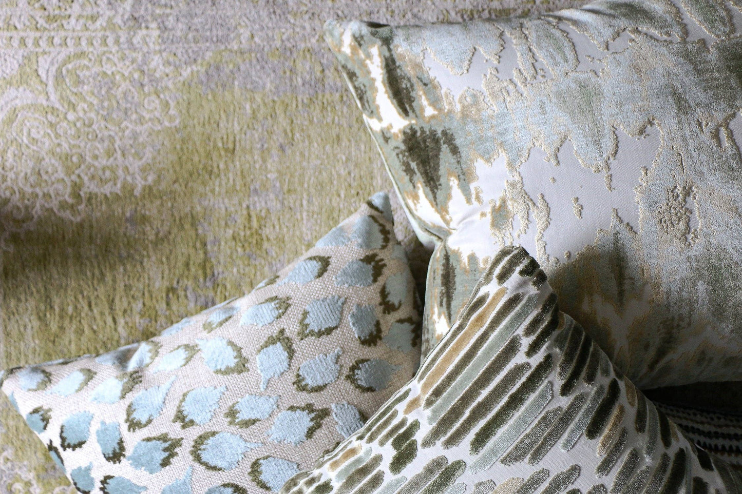 Lottie Mineral -Aqua & Green Spotted Cut Velvet Throw Pillow