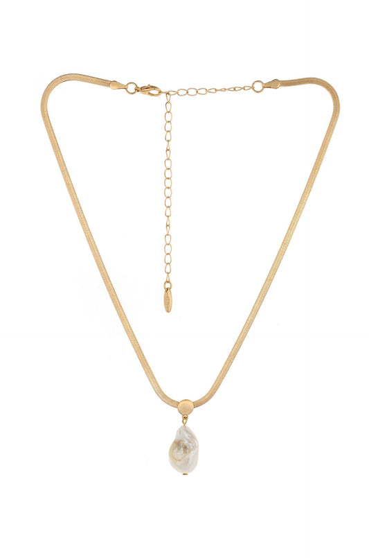 Baroque Pearl Pendant 18k Gold Plated Snake Chain Necklace