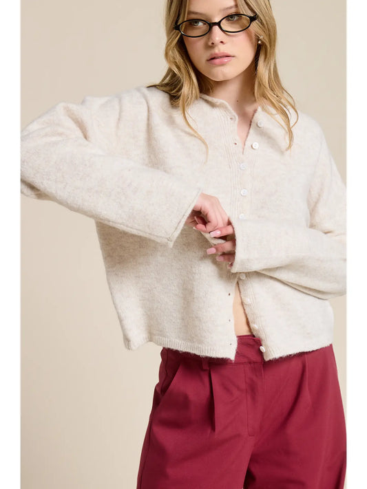 Essential Button Down Cardigan Top in Oatmeal