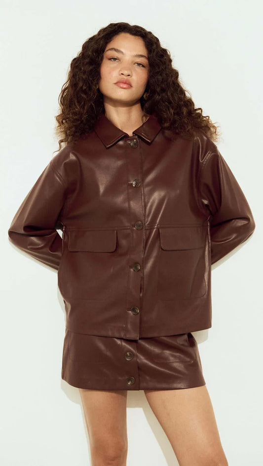 Brown Faux Leather Jacket