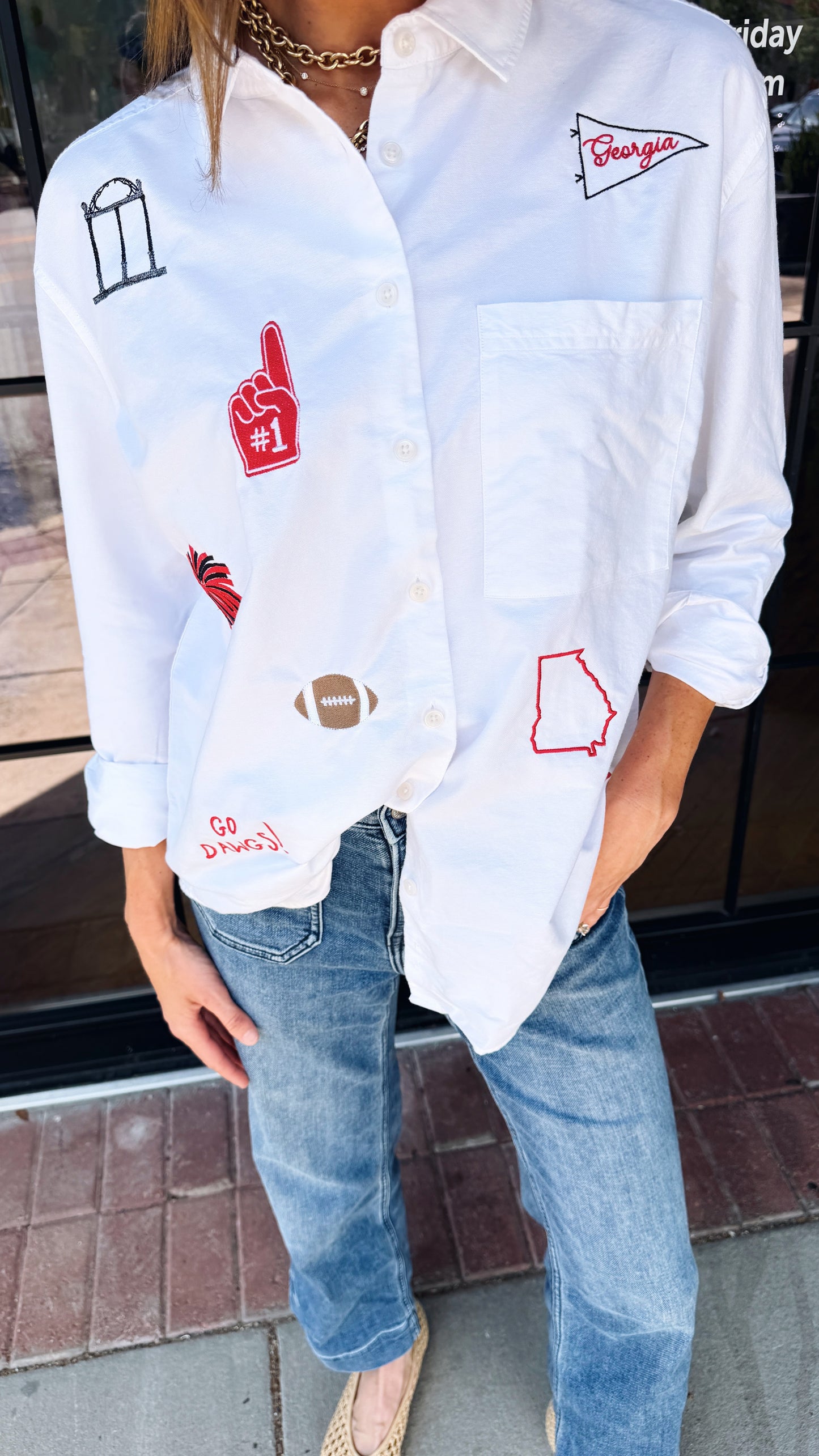 Gameday Cotton Button Down | Red + Black | UGA