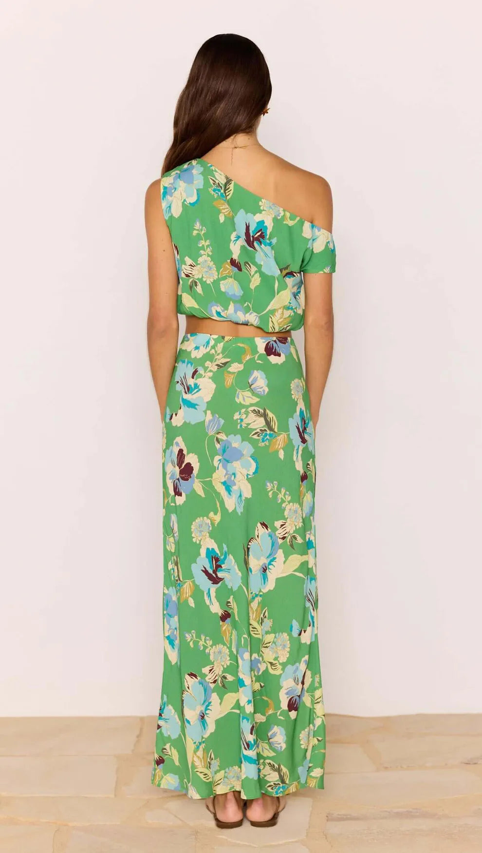 Green Floral Bias Midi Skirt