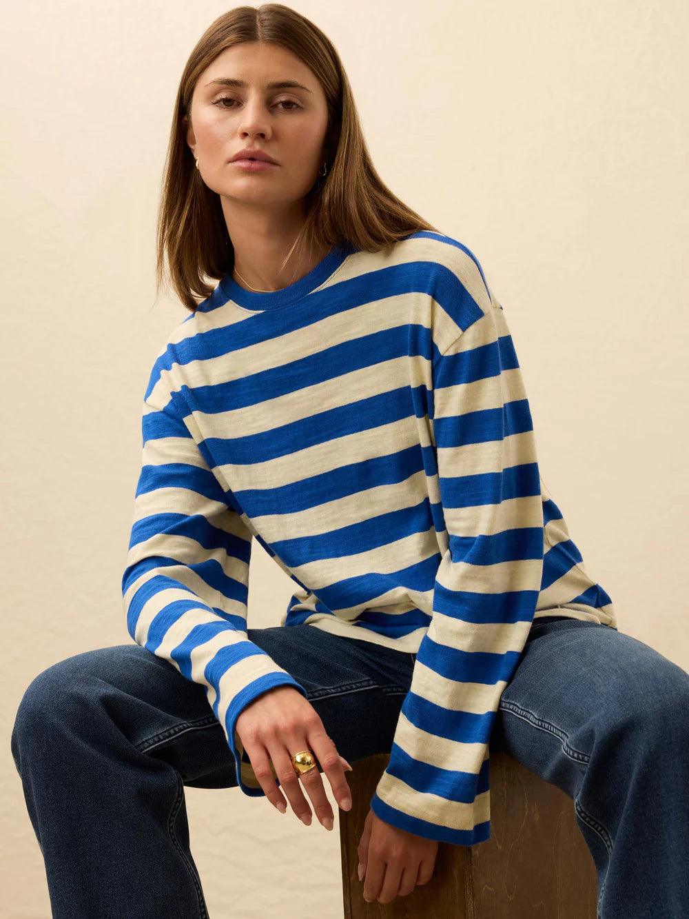 Sunwashed Slub Long-Sleeve Retro Tee - Sea Stripe
