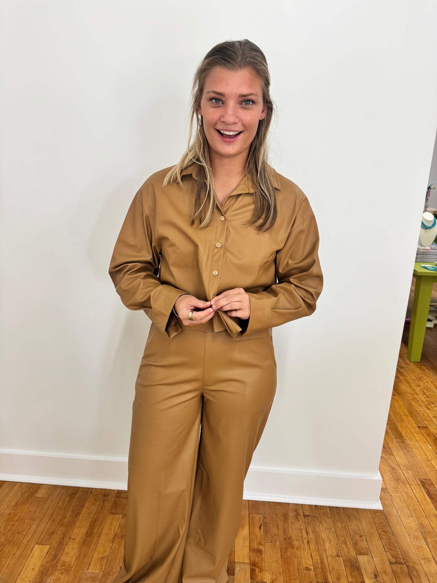 Leather Camel Botton Down