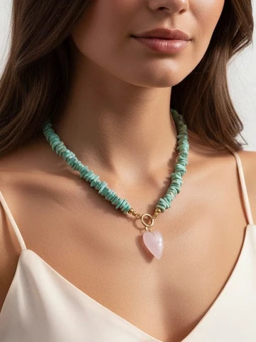 Rebel Heart Beaded Necklace Pink Heart