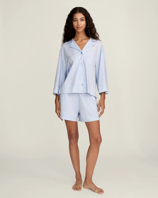 The Olivia Lightweight Pima Short Set in Periwinkle Geo