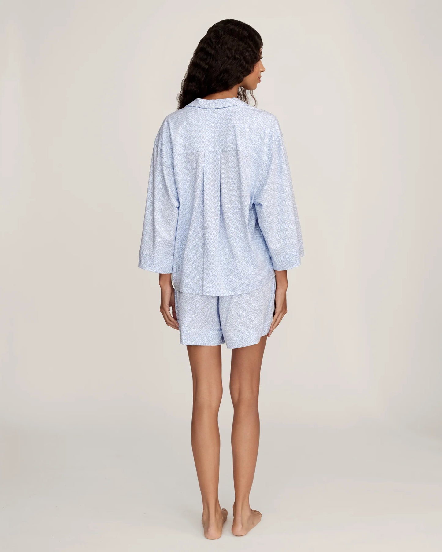 The Olivia Lightweight Pima Short Set in Periwinkle Geo