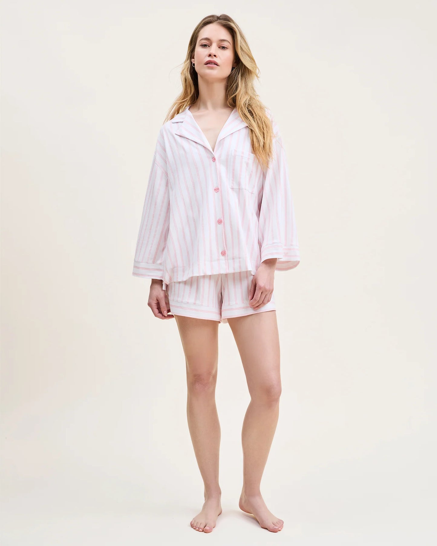 The Olivia Pima Short Set in Pink Stripe