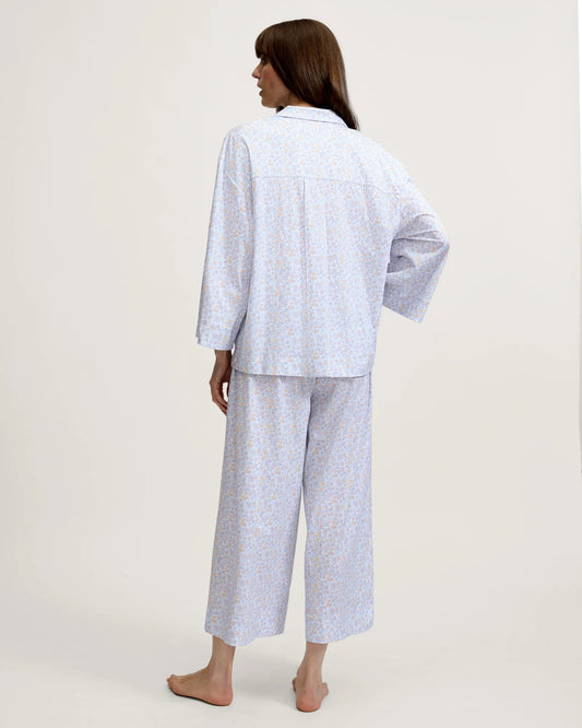 The Olivia Wide Leg Lightweight Pima Pajama Set in Fleur Blanche