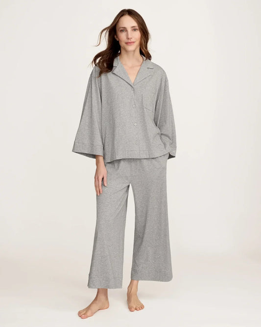 The Olivia Wide Leg Lightweight Pima Pajama Set in Heather Grey
