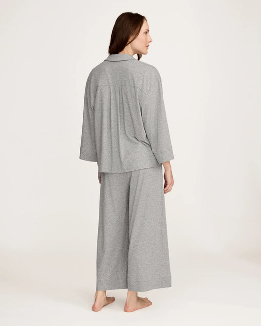 The Olivia Wide Leg Lightweight Pima Pajama Set in Heather Grey