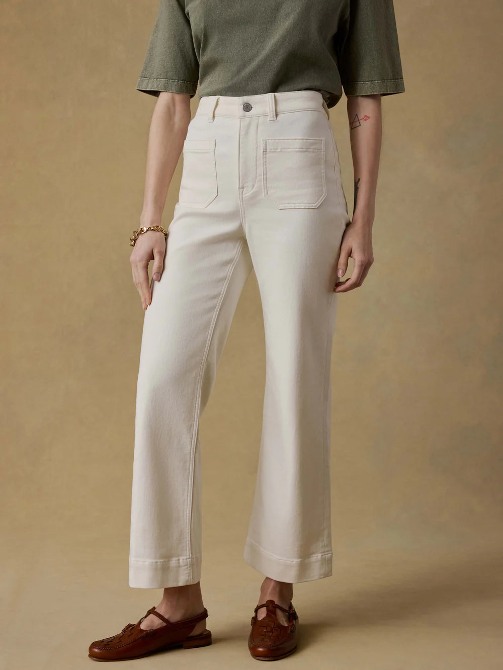 Stretch Terry Patch Pocket Ankle Pant - Egret